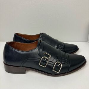 Ariat Two24 Leona Double Monk Strap Fringe Oxford Loafers Black Leather sz 8 B